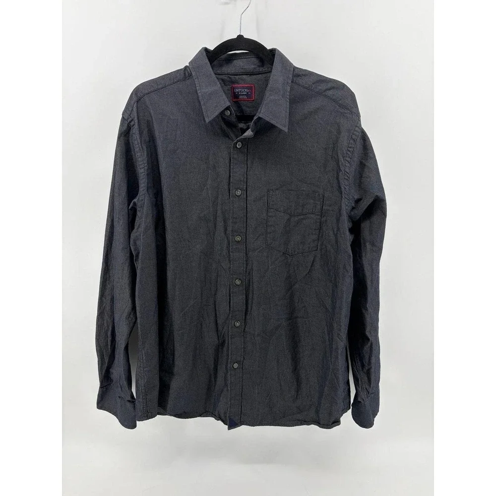 Untuck, Black/Gray Button-Front Long Sleeve Shirt, Men's Size XL, Pre-Owned